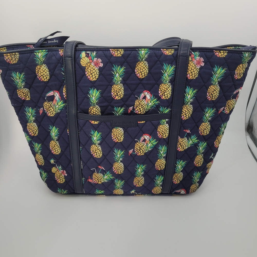 Vera Bradley Small Tote Toucan Party Pattern.  (navy background)